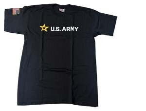 U.S. Army Star Logo Black T-Shirt with American Flag Sleeve Patch